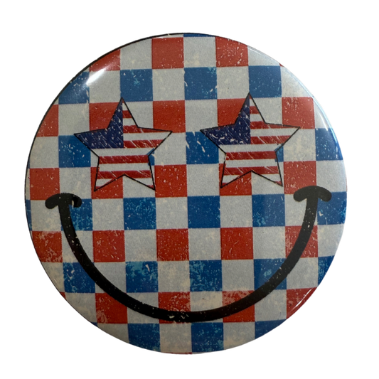 Checkered smiley pin