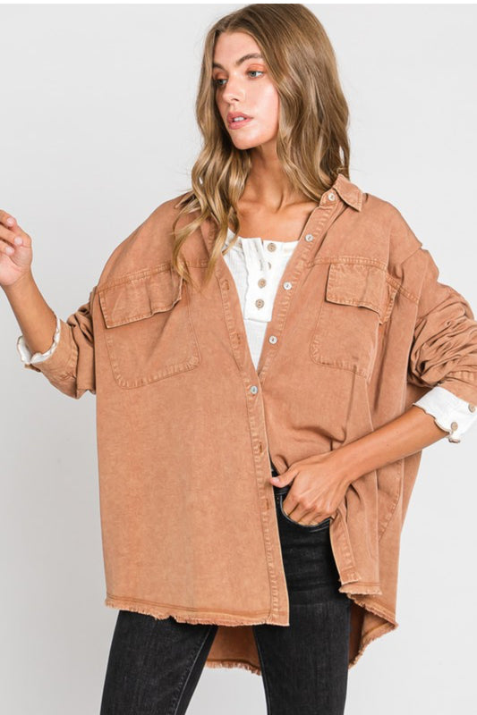 Mineral wash Botton down Shacket