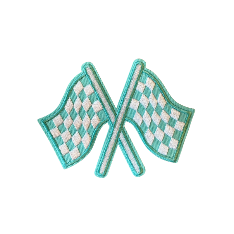 Blue checkered race flag patch