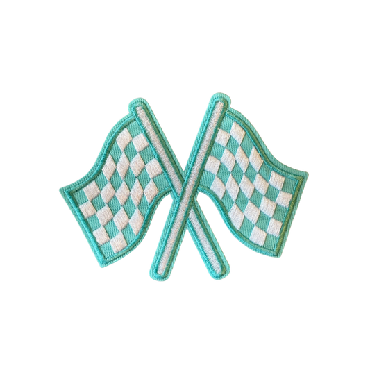 Blue checkered race flag patch